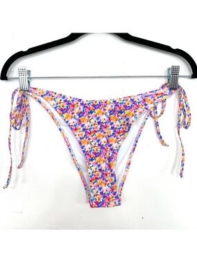 NWOT Bright Colorful Floral String‎ Tie Sides Bikini Swim Bottom Large